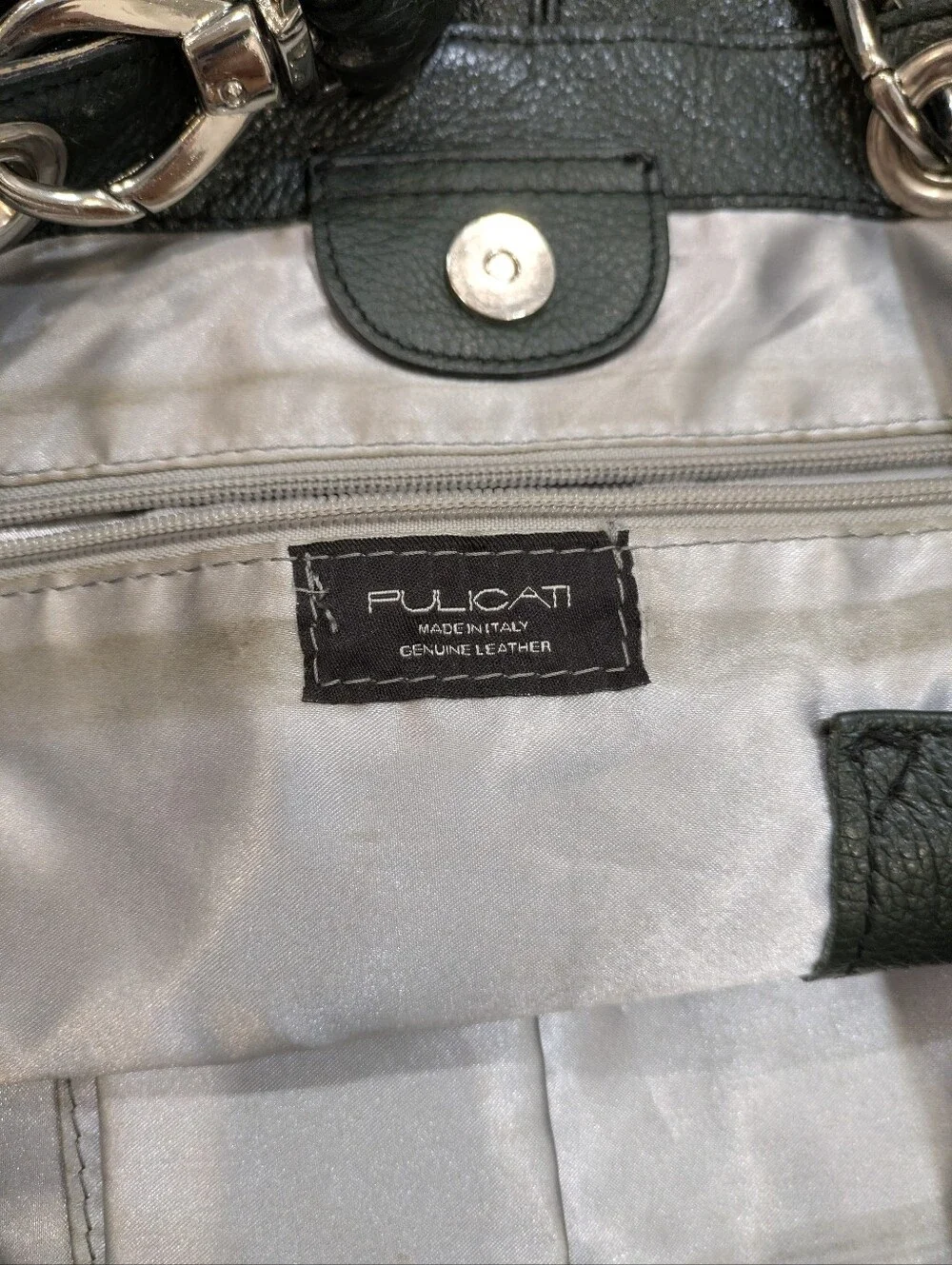 Pulicati Green Genuine Leather Studded Tote Bag